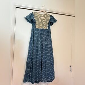 Christy Dawn — Gray Floral Dress with Cream Accents — one of a kind